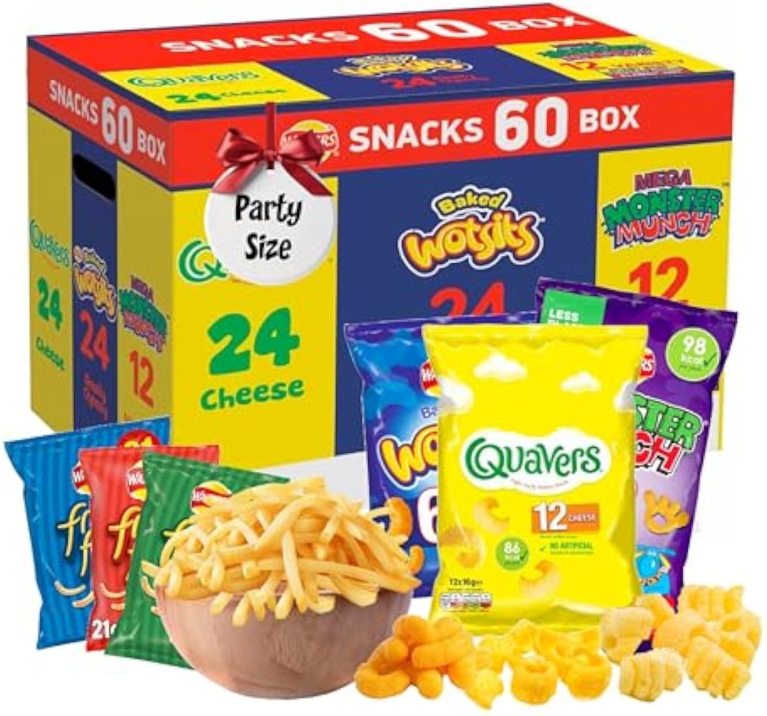 Assorted Crisps Multipack – 60 Variety Snack Bags Plus 3 × 18g French Fries Crisps, Ideal for Birthdays, Parties, Pubs, Movie Nights & Camping